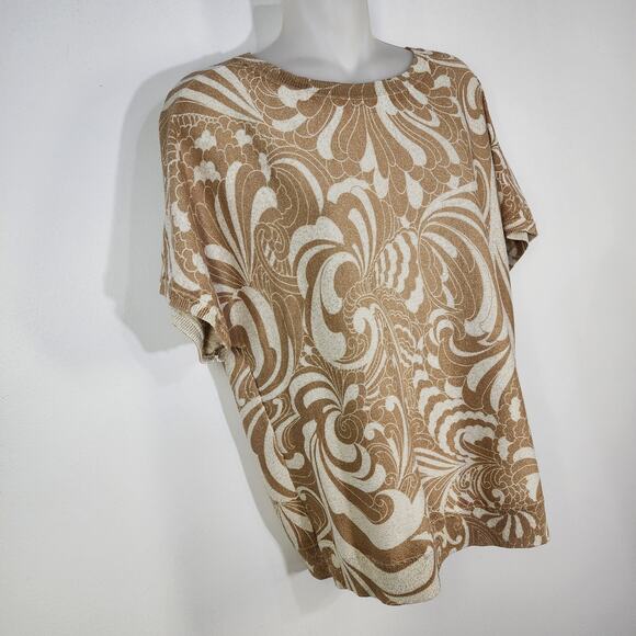 Talbots Sweater Womens Large Metallic Gold Crewneck Twirl Floral Pullover Dolman - Picture 4 of 8